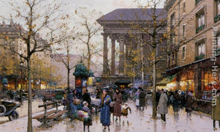La Place de la Madeleine - Paris painting - Eugene Galien-Laloue La Place de la Madeleine - Paris art painting